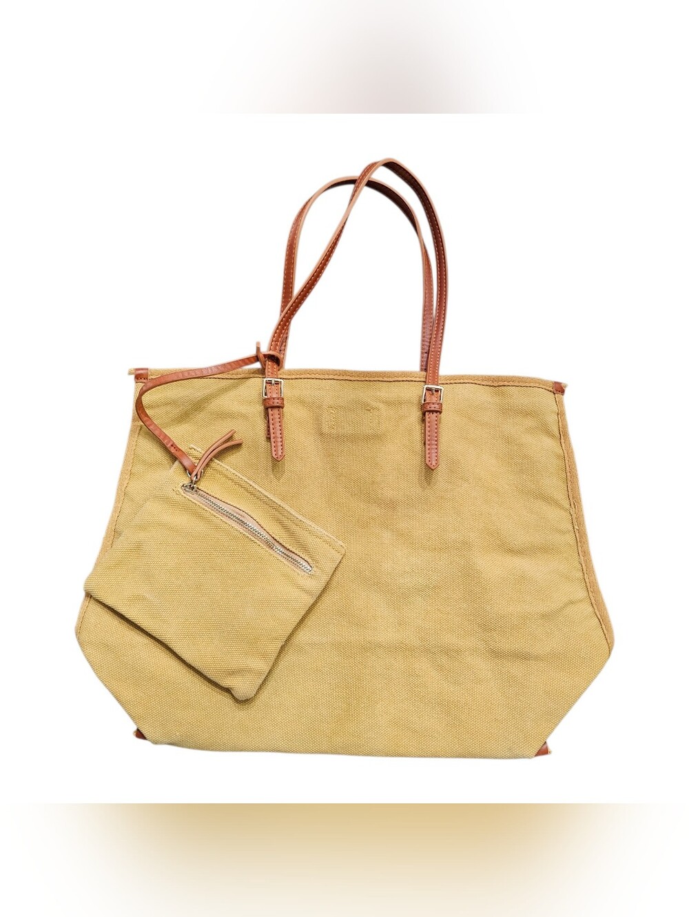Carly Jean Los Angeles Canvas Tote Bag with Matching Zipper Pouch Tan Yellow